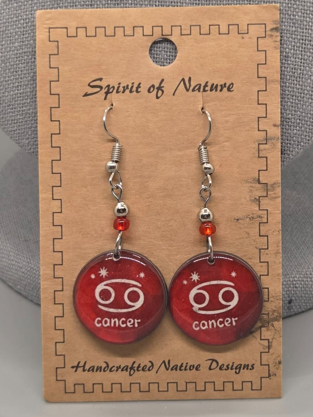 Spirit of Nature Earrings CANCER - Astrological Sign-round -red white